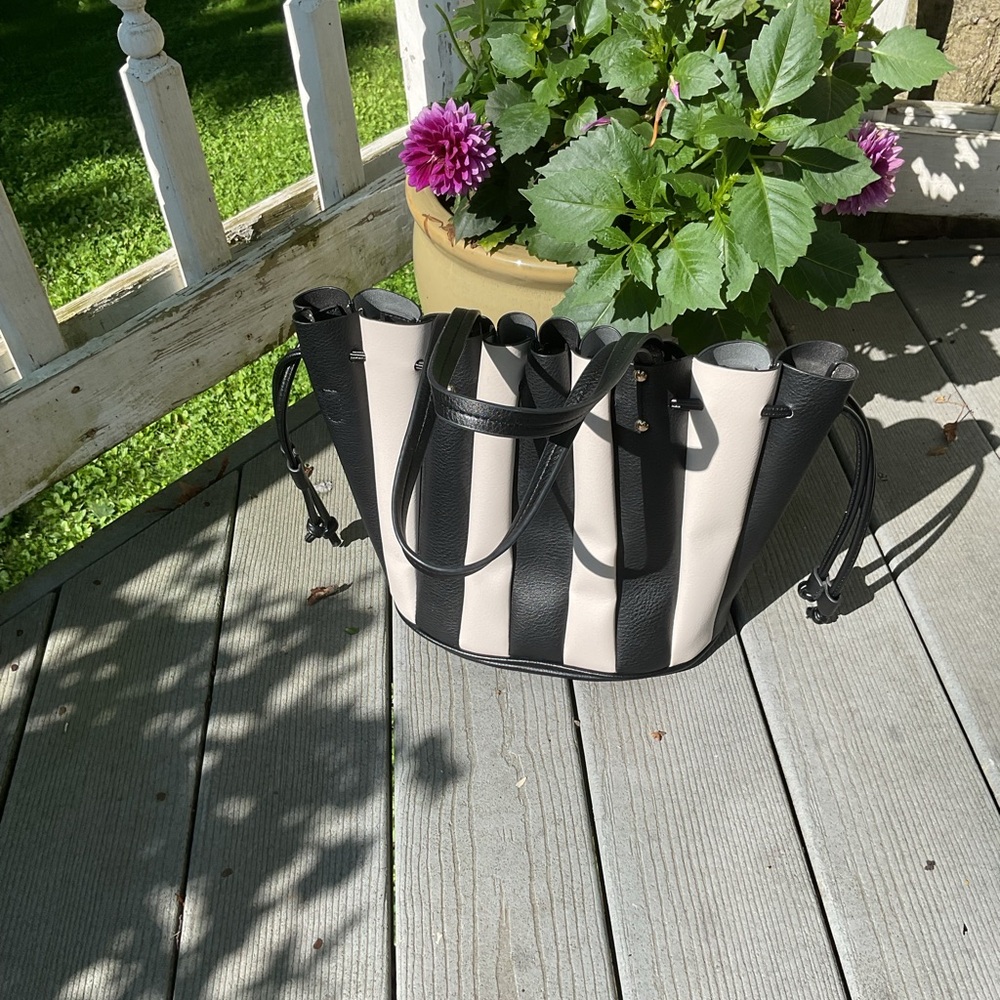 Diophy Vegan Black and White Striped Bucket Women's Bag NWOT